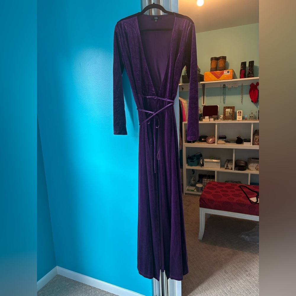 Lulus Velvet Wrap Dress in Deep Purple